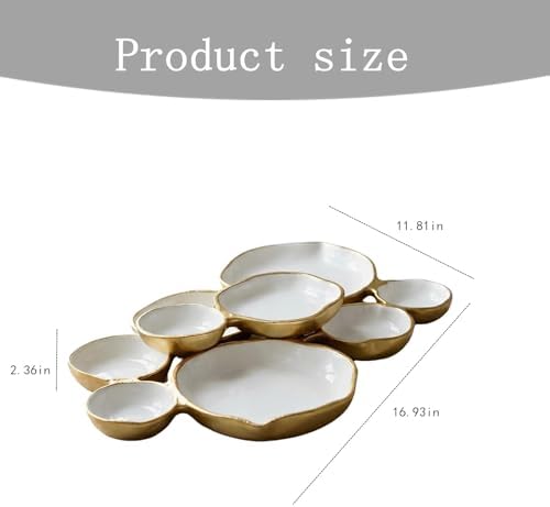 Clustered Serving Bowl, Nine-Grid Design Gold Charcuterie Tray, Elegant Snack Platter, Multipurpose Entertaining Centerpiece for Parties, Appetizers, Nuts, Fruit (White) - Image 6
