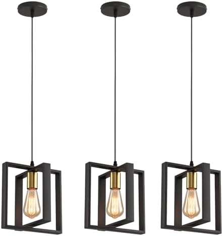 Set of 3 Rotatable Metal Frame Kitchen Island Pendant Lights by AOJUNSANSAN