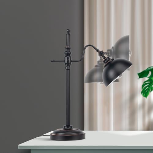 2 Pack Industrial Desk Lamp with 2 USB Charging Port,Black Metal Table Lamp,Adjustable Head Lamp with USB Port for Office Living Room Dorm Farmhouse Reading - Image 5