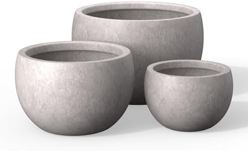 Kante Set of 3 CON Gray Concrete Bowl Planters 19.9" 15.7" 11.8" Dia by Unknown