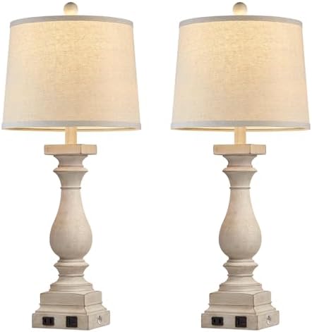 28" Tall Farmhouse Table Lamps Set of 2 with USB C+A Ports and AC Outlet, 3 Way Touch Control Rustic Bedside Lamp for Bedroom, Beige Vintage Nightstand Lamp for Living Room Office - Image 7