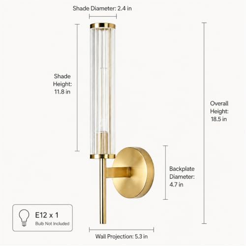 LIGHTLAND Gold Wall Sconce, Metal Glass Wall Light, 18.5 Inch, Pack of 1 - Image 3