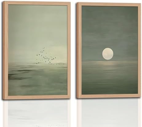 skysoon Japanese Zen Wall Art Set of 2, Sage Green Japandi Landscape Print by Unknown