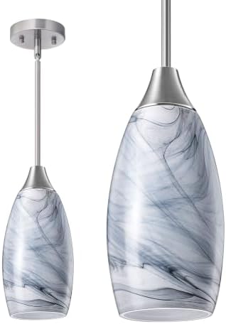 EDISHINE Pendant Light Kitchen Island Grey Marble Glass Brushed Nickel by EDISHINE