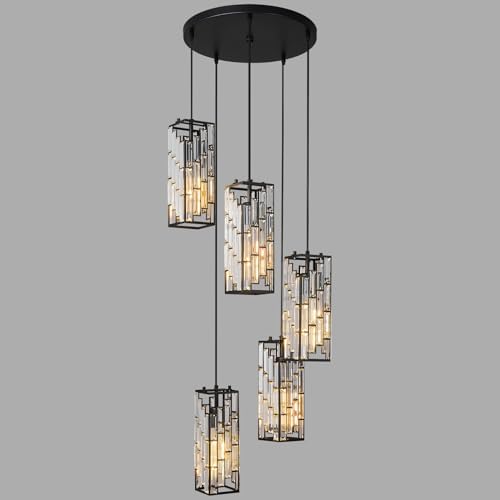 Black Pendant Lighting Modern Pendant Light, Mini Crystal Chandeliers,Adjustable Pendant Light Fixture for Kitchen Island Dinning Room Bedroom (5 Light) by FDPBY