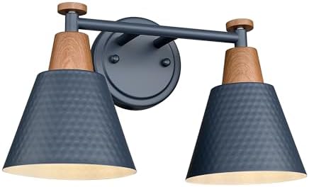 FEMILA 2 Light Bathroom Vanity Light, 15" Modern Bathroom Lighting Fixtures Over Mirror, with Woodgrain Finsih, 4FG59B-2W Blue-NW by FEMILA