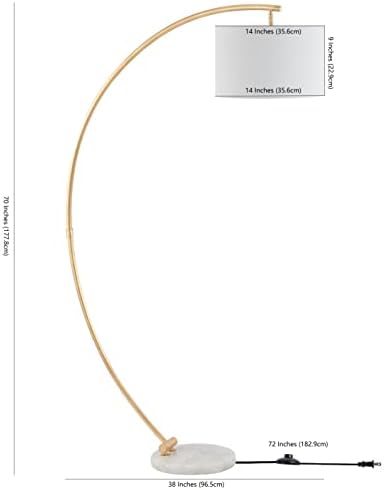 SAFAVIEH Lighting - Madigan 70-Inch Gold Arc Floor Lamp - Fabric Drum Shade & Marble Base - Contemporary Standing Lamp for Living Room, Bedroom, Reading Nook - LED Bulb Included (FLL4115A) - Image 5