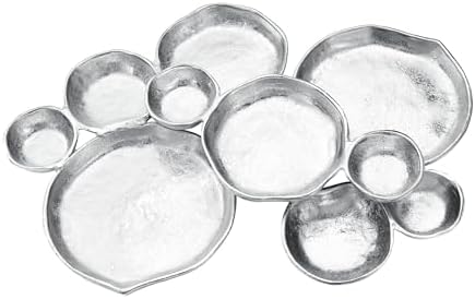 Cluster of 10 Round Serving Bowls Silver Clusters Decorative Elegant Snack Tray for Olives, Chip & Dip, Nuts, Appetizers & Entertaining Strong Brass & Enamel Home Decor Gifts, Parties & Weddings 20.5" by Gute