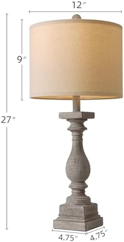 BOBOMOMO 27" Farmhouse Table Lamps with USB-A +C Ports, Vintage Rustic Lamps for Living Room, Linen Shade, Retro Side Table Lamps Set of 2 for Living Room,Bedroom,Night Stands (Blubs not Included) - Image 4