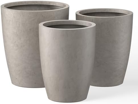 Kante 18.1",20.5",22.4" H Tall Round Concrete Planters Set of 3, Outdoor Indoor Modern Decorative Plant Pots with Drainage Hole & Rubber Plug for Home & Garden Weathered Concrete by Unknown