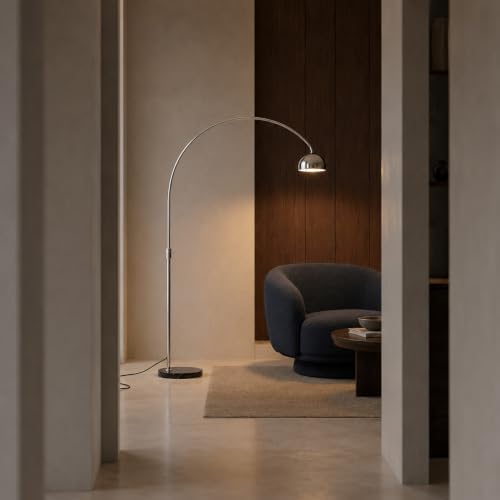 Chrome Arc Floor Lamp with Marble Base, Adjustable Height 59-70.8 in - Image 5