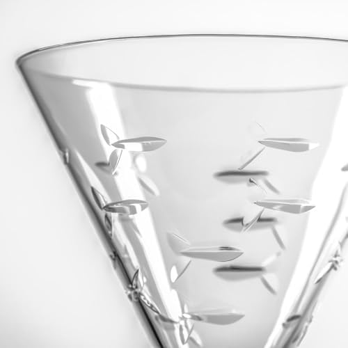 Rolf Glass School of Fish Martini Glass | Stemmed 7.5 oz. Martini Glasses | Lead-Free Glass | Diamond-Wheel Engraved Cocktail Glasses | Made in the USA (Set of 4) - Image 3