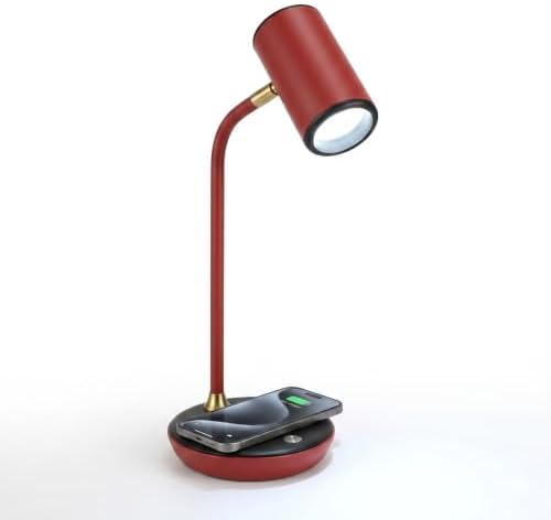 Brightech Ezra Office Desk Lamp – Wireless Charging Pad and Temperature Changing Light Options – Living Room Table Lamp for Mid-Century, Art Deco, Contemporary Décor - Red by Brightech