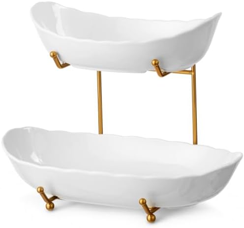 HBlife 2 Tier Large Fruit Bowl, Ceramic Fruit Basket for Kitchen Counter by HBlife
