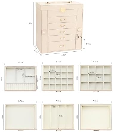 Large Jewelry Holder Organizer, 6 Layer Jewelry Box for Women Jewelry Storage Case With Handle, Gift for Christmas New Year, Apricot - Image 3