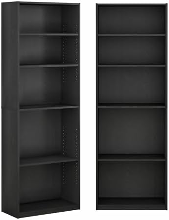 Furinno Jaya 5-Tier Book Shelf with Adjustable Shelves Set of 2, Darkwood - Image 6
