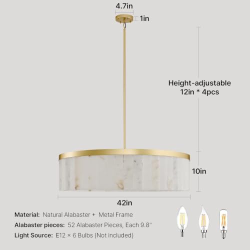 42" Round Alabaster Chandelier, Modern Gold Marble Light Fixture - Image 6