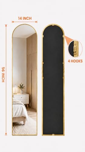 Antok 56" x14” Arched Full Length Mirror, Floor Mirror with Stand,Gold - Image 4
