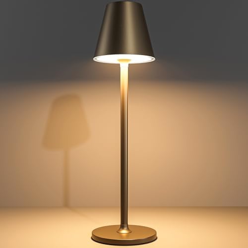 Timjorman Modern LED Cordless Table Lamp, 4000mAh Rechargeable Battery, 3 Level Brightness Night Light, Metal Shell, Minimalist Design, for Couples Dinner/Coffee Table/Restaurant/Bedroom, Khaki by Timjorman
