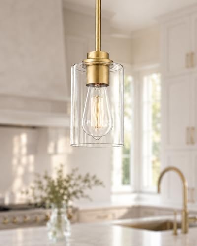 Pendant Lights Kitchen Island, Farmhouse Gold Pendant Lighting with Clear Glass Shade, Kitchen Pendant Lighting Over Island for Dining Room Entryway, AD-22281-1P-GD-C - Image 4