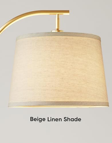 Dimmable Floor Lamp for Living Room, 65" Tall Metal Standing Lamp with LED Bulb, Mid Century Modern Arc Floor Lamp with Linen Shade for Bedroom, Reading Room, Office & Nursery, Gold and Walnut Color - Image 4