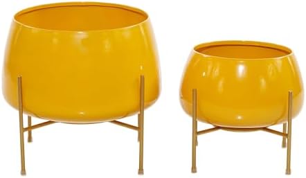 deco 79 Metal Planter, Set of 2 Planter 8", 10" H, Yellow - Image 2