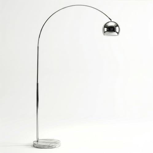 Brightech Olivia Floor Lamp - Chic Arc Lamp with Rounded Spolight Head and Marble Base for Living Room, Tall Standing Lamp with LED Light Bulb for Bedroom Reading, Boho Home Decor for Office - Chrome by Brightech