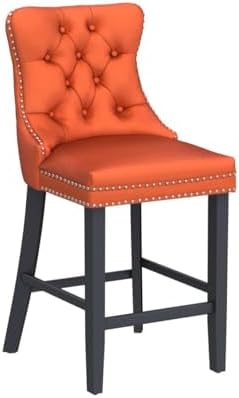 SoarFlash Modern Velvet Upholstered Bar Stools Set of 2 with Wood Legs, Button Tufted,Chrome Nailhead, Counterstool Seat, Armless Bar Chairs (Orange) - Image 4