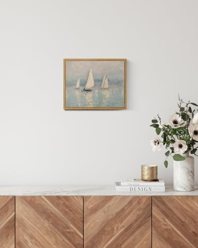 InSimSea Framed Canvas Wall Art, Vintage Sailboats Art for Living Room Hallway Shelf, 10x8in,Impressionist Coastal landscape Watercolor Painting, Rustic Cozy Mid Century Small Seaside Nature Decor - Image 3