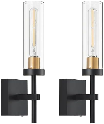 Wireless Wall Sconces with Remote Control, Battery Operated Wall Sconce Set of 2, Black & Gold Rechargeable Dimmable Wall Light for Bedroom Living room Bathroom Hallway Entryway Stairwell, 3000K by SANTOSTOCK