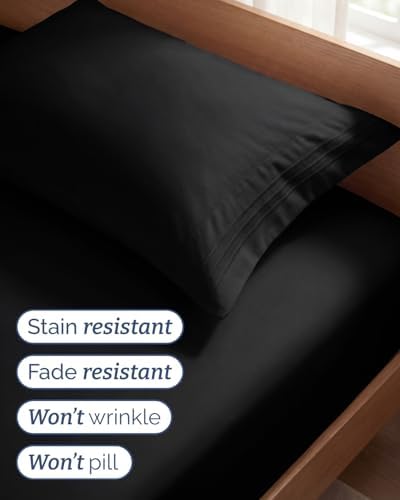 Twin Size 3 Piece Sheet Set - Comfy Breathable & Cooling Sheets - Black - Image 5