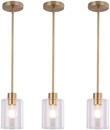 Brass Pendant Lights Kitchen Island - Gold Clear Glass Pendant Light Fixture Multiple Stems Rods 3 Units 12 Inch 3 Units 4 Inch (3 Pack Brass) by KLSSLighting