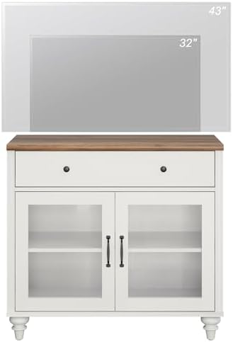 WAMPAT Buffet Cabinet with Glass Doors, Kitchen Storage Cabinets, White - Image 6