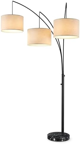 Brightech Trilage Arc Floor Lamp - Large Standing Lamp with 3 Fabric Shades & LED Bulbs for Living Room Over the Sofa, Reading, Multi-Head Traditional Tree Floor Lamp for Bedroom - Black by Brightech
