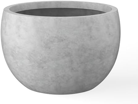 Kante Small Round Bowl Pale Gray Concrete Planter 11.8" Dia, Outdoor by Unknown