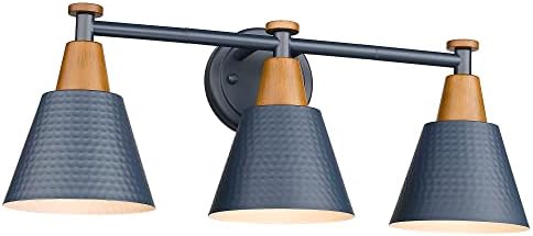 FEMILA Bathroom Vanity Light, 3-Light Modern Bathroom Light Fixture with Hammered Metal Shade Finish, Dark Blue Wall Sconce Lamp Lighting for Bedroom, 4FG59B-3W Blue by FEMILA