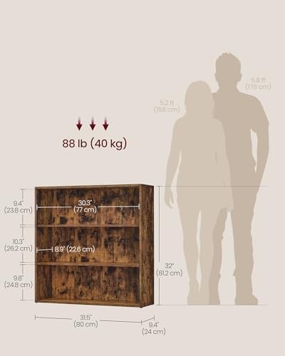 VASAGLE 3-Tier Bookshelf, Storage Organizer, 31.5 x 9.5 x 32 Inches - Image 3