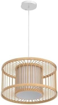 Boho Rattan Pendant Lights, 15.8" Coastal Drum Wicker Hanging Light Japanese Country Light for Dining Room Kitchen Living Room Bedroom, 1-Light E26 Base - Image 4