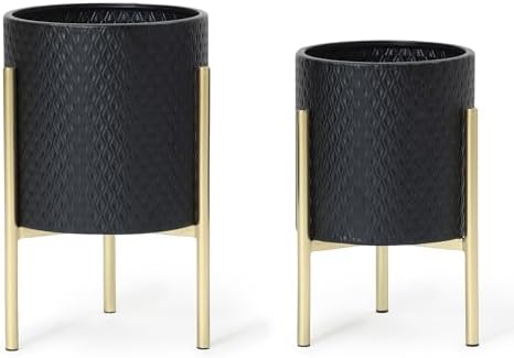 LuxenHome 2-Piece Diamond Pattern Round Metal Cachepot Planter Set by LuxenHome
