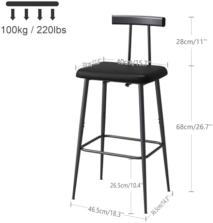 Black Bar Stool Set of 2,Tall Meta Black Barstools,Counter Bar Height Stool - Image 2