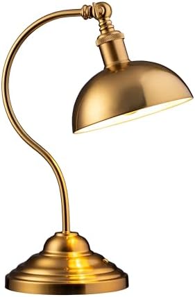 O'Bright Bankers - Cordless LED Table Lamp, Battery-Operated, Rechargeable, 3-Level Dimming, Universal USB-C Charging, 180° Swivel Head, Luxury Metal Shade, Antique Brass by OBright