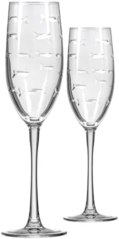 Rolf Glass School of Fish 8oz Champagne Flute Glass | Toasting Flute Glasses | Lead-Free Glass | Etched Flute Glasses | Proudly Made in the USA (Set of 2) by RolfGlass