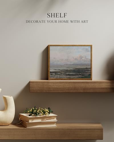 InSimSea Framed Canvas Wall Art, Vintage Coastal Landscape Painting, Rustic Nature Scenery Decor for Living Room Shelf Hallway, 10x8in, Soft Blue Tones - Image 2