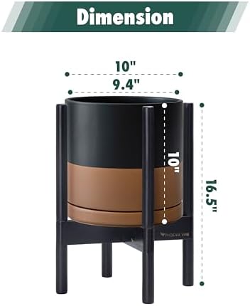 D'vine Dev Ceramic Pot with Ebony Wood Stand, Black/Tan, 10 in, 55-B-L-7 - Image 3