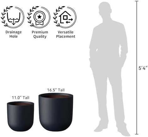 Kante Large Round Capsule Black Concrete Planter 16.5" Dia, Outdoor - Image 7