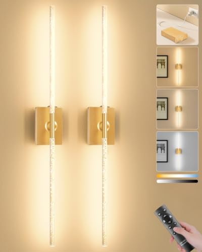 Battery Operated Wall Sconces Set of 2, Remote, 10000mAh, Gold, Bubble by Ouyulong