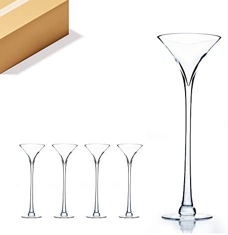 WGV Martini Glass Vase Bulk, Open 7", Height 20", Base 5", (Multiple Sizes Choices) Clear Wine Fruit Planter Floral Container, Wedding Centerpieces, Event Home Decor, 4 Pieces (VMG0720) by WGVInternational-OpusGlassware