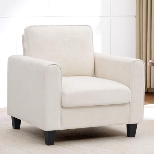 Accent Chairs for Living Room, Upholstered Living Room Chairs, Mid Century Modern Reading Chair for Bedroom, Comfy Armchair Single Sofa Side Chair for Office, Small Room, Beige by choairy