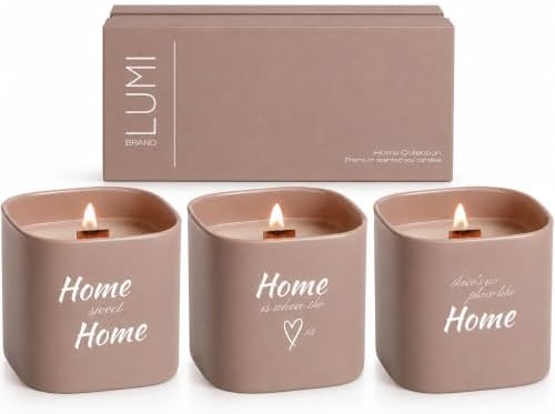 Luxury Candle Gift Set - 3 Large 9.8oz Scented Soy Candles with Wood Wicks - Home Collection: White Musk, Bamboo Forest & Peony Garden - Great Gifts for Any Occasions - 150+ HR Total Burn Time by LumiBrand