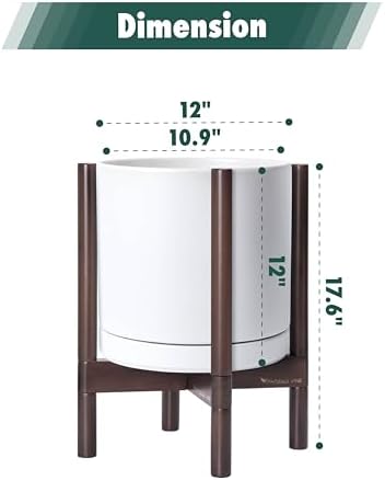 D'vine Dev Ceramic Pot with Walnut Wood Stand, White, 12 in, 55-B-W-1 - Image 3
